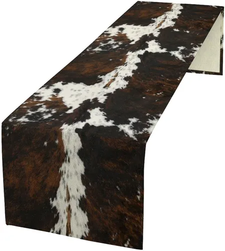 Miniatura 58 de Camino de mesa con estampado de piel de vaca, lino y algodón, rústico, estilo occidental, color negro, marrón, piel de vaca, para decoración