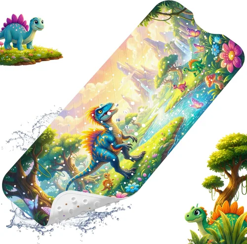 Miniatura 21 de XIYUNTE Tapete de baño para bebé, para niños, 40 x 16 pulgadas, extralargo, antideslizante, de caricaturas, para tina o ducha, con ventosas