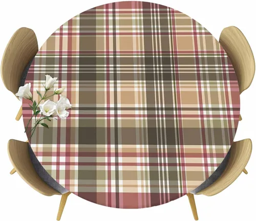 Miniatura 34 de SEVENBABU Mantel redondo de 36 a 44 pulgadas, impermeable, reutilizable, mantel redondo de vinilo ajustable con borde elástico para fiestas al aire