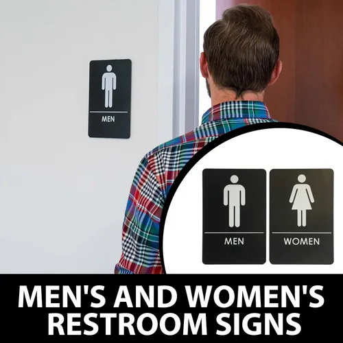 Miniatura 2 de Hecho en EE.UU. - Letreros de Baños para Hombres y Mujeres Compatibles con ADA, Señales de Puertas de Baño para Oficinas, Negocios y Restaurantes