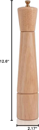 Miniatura 9 de Molinillo de pimienta, molinillo de pimienta con molinillo ajustable de acero inoxidable, madera de goma de 12.6 in de altura, diámetro inferior