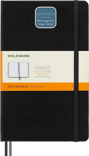 Moleskine Cuaderno clásico expandido, tapa dura, grande (5 x 8.25 pulgadas), a rayas/forrado, negro, 400 páginas
