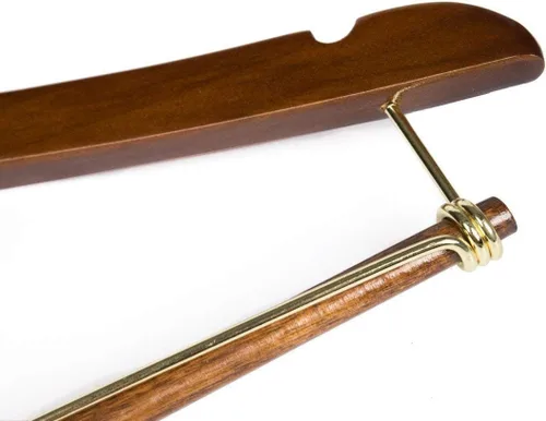 Miniatura 7 de 10 Perchas de Madera Curvadas Quality Hangers Hermosas y Resistentes para Trajes y Abrigos con Barra de Bloqueo Ganchos Dorados Acabado de Nogal (10)