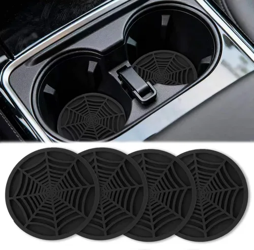 4 posavasos de silicona para automóvil, diseño único de telaraña antideslizante, accesorios interiores de automóvil, portavasos universales de 2.75