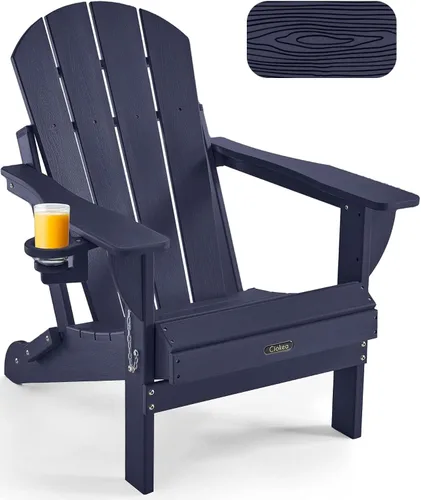 Miniatura 17 de Ciokea Silla Adirondack plegable con textura de madera, silla Adirondack para patio, resistente a la intemperie, silla de plástico para hoguera