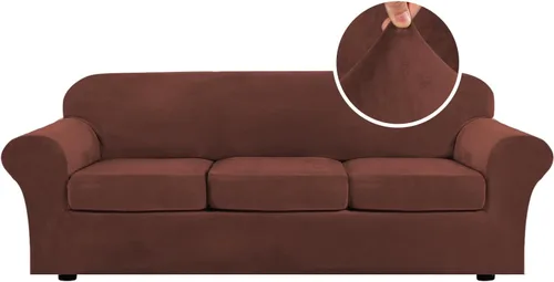 Miniatura 40 de H.VERSAILTEX - Funda elástica para sofá de 3 piezas, de suave terciopelo afelpado, para sofá biplaza con 2 cojines de hasta 72 pulgadas de ancho, se