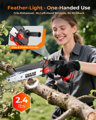 Miniatura 7 de UBeesize Mini motosierra inalámbrica de 8 pulgadas Tiempo de funcionamiento más largo Motor sin escobillas Diseño de mango ergonómico Fácil
