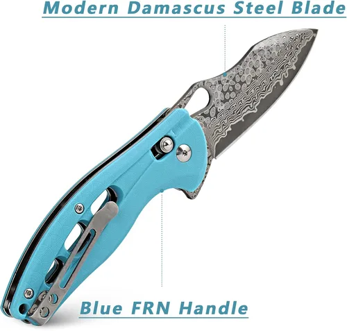 Miniatura 3 de ALBATROSS Cool Flipper Axis Lock - Cuchillo de bolsillo plegable de apertura con hoja de acero de Damasco moderna de 3 pulgadas y mango FRN de alta