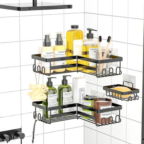 Miniatura 6 de StorageRight Organizador de ducha de esquina, paquete de 3 accesorios de baño adhesivos con soporte para jabón, estante organizador de ducha