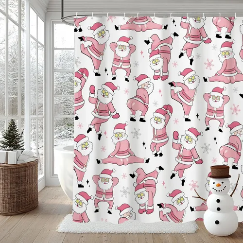 Miniatura 9 de MEHOFOND Cortina de ducha de Navidad Feliz, 183x183 cm, árbol de Navidad verde, cortina de baño de invierno, tela de poliéster impermeable