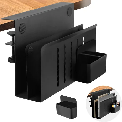 Miniatura 10 de Almacenamiento lateral de escritorio, soporte para laptop debajo del escritorio, organizador de archivos colgante lateral de mesa, sin abrazadera