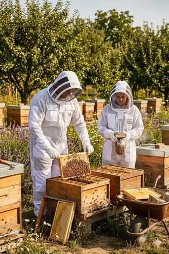 Miniatura 3 de Traje de abeja de 3 capas con velo de esgrima y un par de guantes ventilados a prueba de picadura traje de apicultura para apicultores Blanco