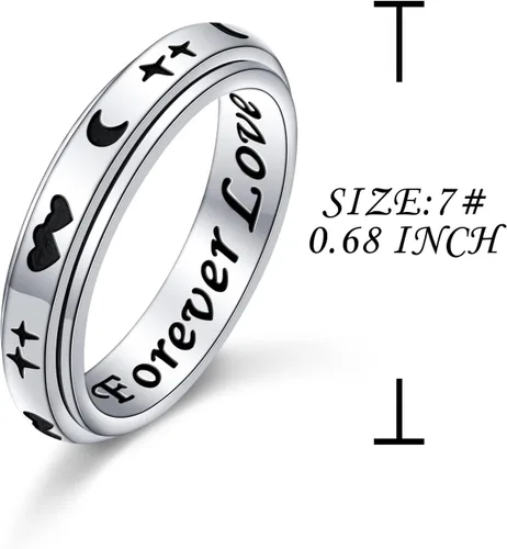 Miniatura 6 de Anillo giratorio de plata de ley 925 para la ansiedad, para mujeres, alivio del estrés, aburrimiento, TDAH, autismo, anillos para mujeres y hombres