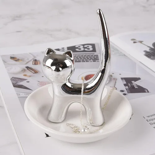 Miniatura 3 de Hairao Soporte para anillos de gato de cola larga, bandeja para joyas, bandeja para anillos, aretes, collar, organizador de dama de honor, regalo
