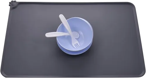 Miniatura 3 de Guardians Tapete de silicona para cuenco de perro y gato, tapete antideslizante para alimentación de mascotas, impermeable, gris, 18.5 x 11.8