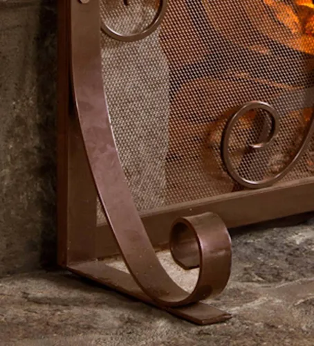 Miniatura 2 de Protector de chimenea con diseño de espirales, de hierro forjado con malla metálica Cobre