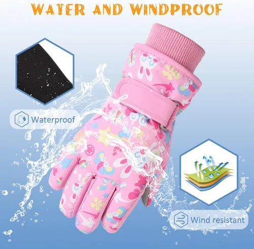 Miniatura 2 de JANGANNSA Guantes de esquí de invierno para niños y niñas, guantes de nieve para clima frío, guantes de esquí y snowboard impermeables con forro
