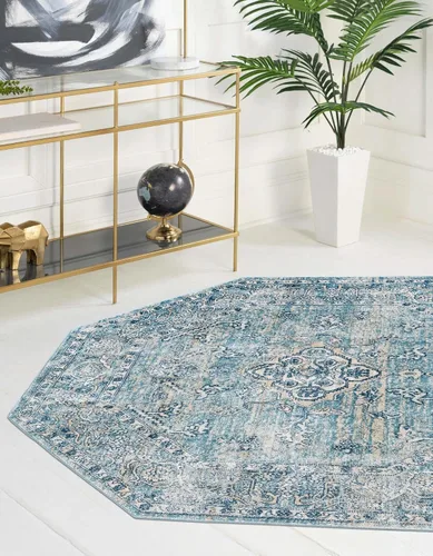 Unique Loom Newport Collection - Alfombra octágona, octágono, color azul y marrón claro Azul/Marrón Claro