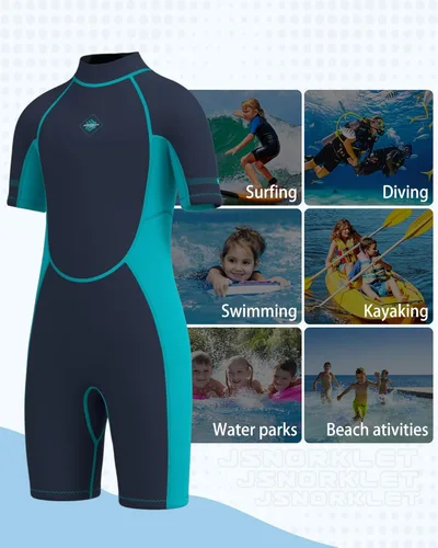Miniatura 5 de Traje de neopreno para niños y niñas, con cremallera trasera de 0.118 pulgadas (0.118 in) de neopreno que mantiene el calor en agua fría para nadar
