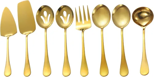 Miniatura 8 de Utensilios de servir de acero inoxidable, juego de 8 piezas con cucharas de servir, tenedor de servir, cucharón de sopa, servidor de lasaña