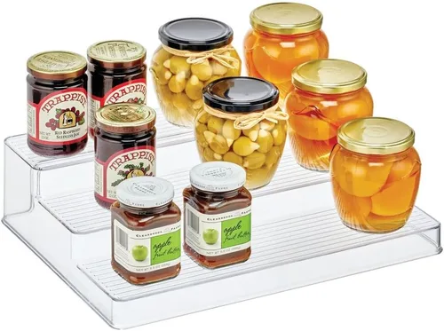 mDesign Soporte de plástico para botellas de especias de cocina, organizador de almacenamiento de alimentos para gabinete, armario, despensa,