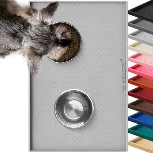 Miniatura 12 de Vivaglory - Tapete para comida de mascotas grande 24 (largo) x 16 (ancho) pulgadas o pequeño de 19 (largo) x 12 (ancho) pulgadas, impermeable, Negro