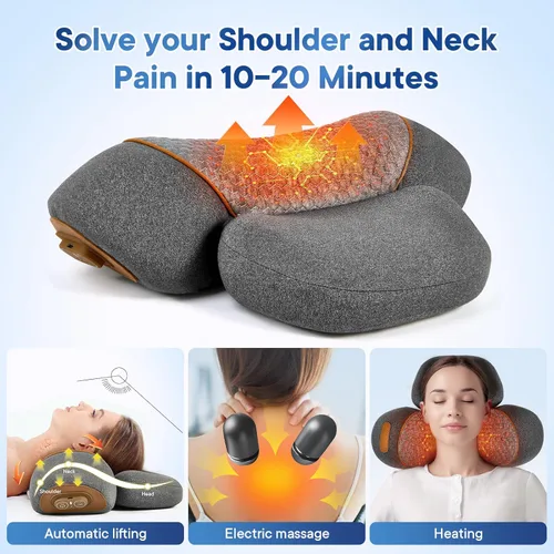 Miniatura 5 de Almohada eléctrica masajeadora de cuello para aliviar el dolor de tejido profundo, dispositivo de tracción cervical recargable 3 en 1 con calor