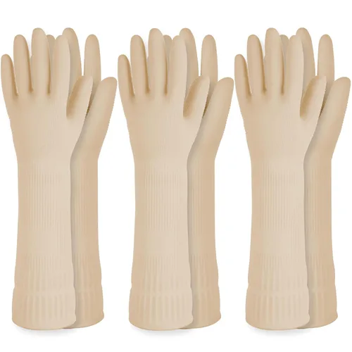 Miniatura 6 de DABOGOSA Mamison 2 pares de guantes de goma impermeables reutilizables para limpieza de lavavajillas para el hogar, guantes de cocina