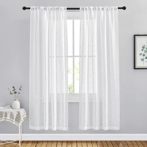 Miniatura 3 de NICETOWN Cortinas de lino semitraslúcidas para dormitorio, bolsillos para barra y pestaña trasera, tratamientos de ventana transparentes de lino