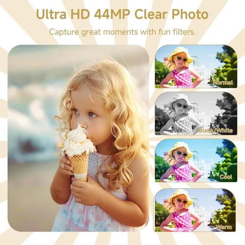 Miniatura 4 de Cámara digital, cámara digital FHD 4K 44MP con enfoque automático con tarjeta SD de 64GB, zoom digital 16X, cámaras doradas para fotografía, cámara