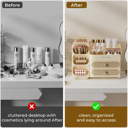 Miniatura 7 de UFORU Organizador de maquillaje para tocador con soporte para pinceles, organizador de cuidado de la piel de gran capacidad para encimera de baño