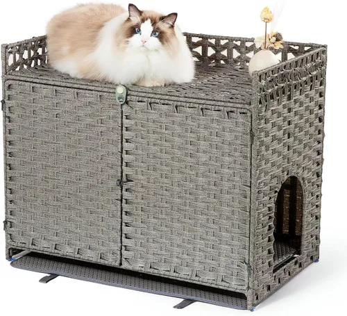 Miniatura 9 de Furriends Caja de arena para gatos con 2 alfombrillas, muebles ocultos de ratán tejido a mano, grande, 30.3 pulgadas de largo x 18.2 pulgadas