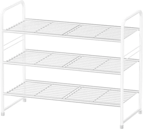 Miniatura 9 de Zapatero simple de 2 niveles y 27 pulgadas de ancho, estante organizador de zapatos de metal resistente para entrada, puerta delantera, color negro