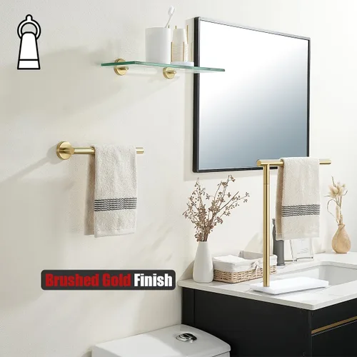 Miniatura 4 de JQK Barra de Toalla de Mano Oro, 10 Pulgadas de Grosor 0.8mm de Acero Inoxidable 304 para Baño, 9 Pulgadas de Longitud Utilizable, Montaje en Pared