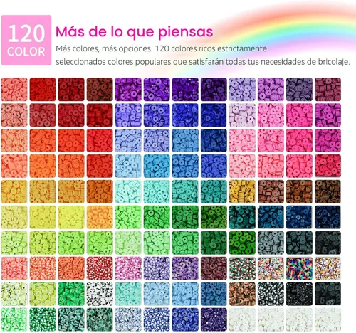 Miniatura 4 de Kit de 20,000 piezas de cuentas de arcilla para hacer pulseras, 120 colores, 6 cajas de cuentas de polímero espaciador Heishi y kit de joyería