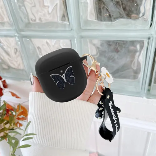 Miniatura 6 de Funda para auriculares Bose QuietComfort II 2022, lindo dije de mariposa de dibujos animados de silicona suave para mujeres, niñas y hombres, Negro