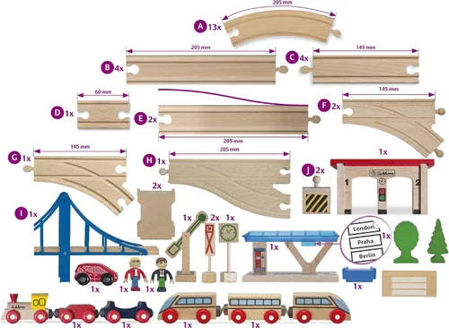 Miniatura 5 de Eichhorn - Juego de tren de madera grande (58 piezas), color marrón