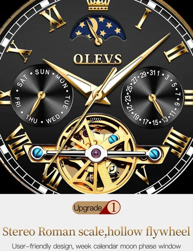 Miniatura 9 de OLEVS Relojes automáticos de cuerda automática para hombre, fecha y día, calendario, relojes de acero inoxidable, movimiento esquelético