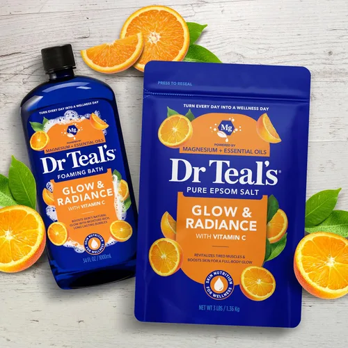 Miniatura 8 de Dr Teal's Sal de Epsom - Remojo, brillo y resplandor con vitamina C y aceites esenciales cítricos, 3 libras (paquete de 4)