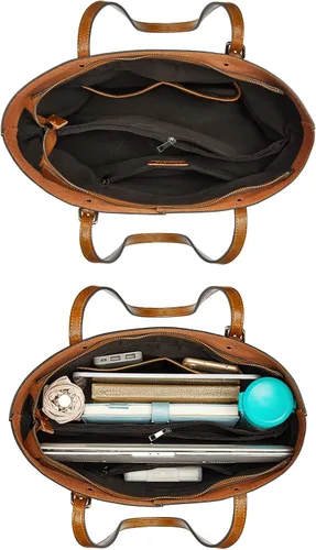 Miniatura 7 de Bolso de hombro para mujer S-ZONE, de estilo clásico y cuero, versión mejorada.