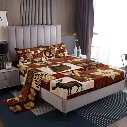 Miniatura 22 de Erosebridal Woodland Animals Bed Sheets Twin Bear Deer Wolf Hunting Theme Sheet Set for Kids Boys Girls Rustic Cabin Lodge Decor Sheets Farmhouse