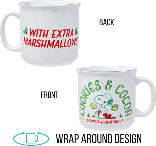 Miniatura 5 de Silver Buffalo Snoopy de Navidad de Peanuts, galletas y cacao, delicias festivas de Snoopy, taza grande de cerámica estilo cámper, 20 onzas Peanuts
