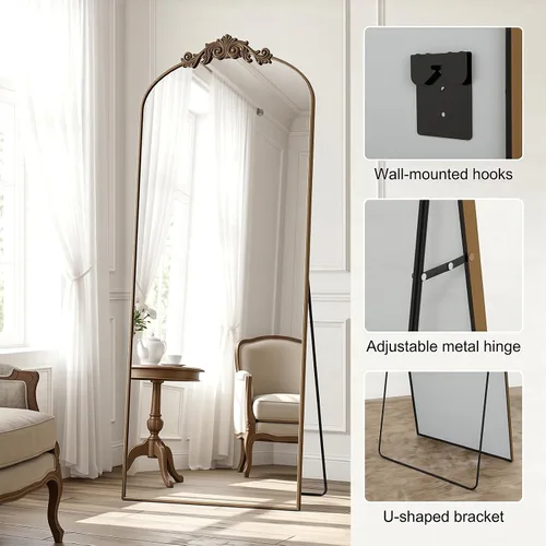Miniatura 5 de Antok Espejo arqueado de longitud completa, espejo de piso de 65 x 24 pulgadas con tallado, espejos de cuerpo completo para decoración del hogar