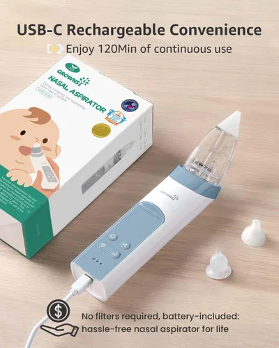 Miniatura 6 de GROWNSY Aspirador nasal para bebé, aspirador eléctrico de nariz para bebé, chupón de nariz para bebé, limpiador automático de nariz con 3 puntas