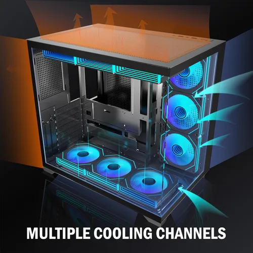 Miniatura 2 de PC CASE 9 PWM ARGB Ventiladores preinstalados, funda de PC para juegos de media torre, carcasa panorámica de vidrio templado para computadora