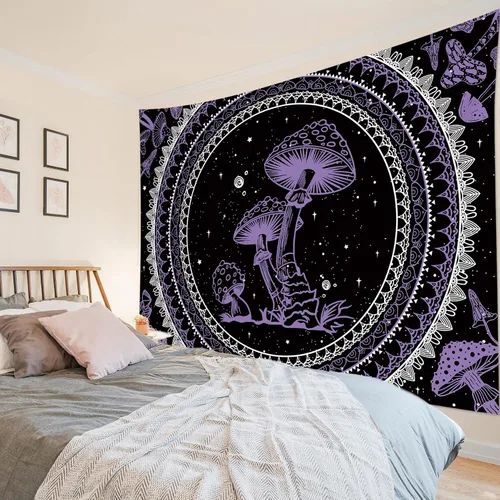 Miniatura 15 de SCECALA Tapiz bohemio de hongos, mandala blanco y negro para colgar en la pared para dormitorio, decoración bohemia del hogar, 60 x 40 pulgadas