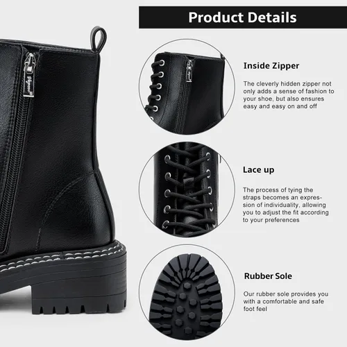 Miniatura 4 de Vepose Botines de combate de moda 9629 para mujer, botines con cordones y cremallera