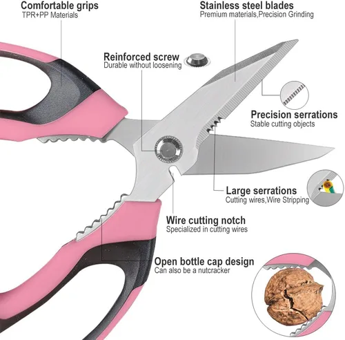 Miniatura 2 de Tijeras resistentes de 8'' de usos múltiples con cubierta protectora, hojas serradas de acero inoxidable, corte fácil de cartón, cuero, tela, cables