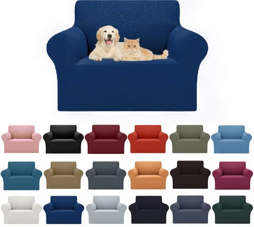 Miniatura 47 de Cupuamon Funda elástica para sofá de 1 plaza, funda protectora de muebles con parte inferior elástica de tela jacquard a cuadros pequeños para Beige