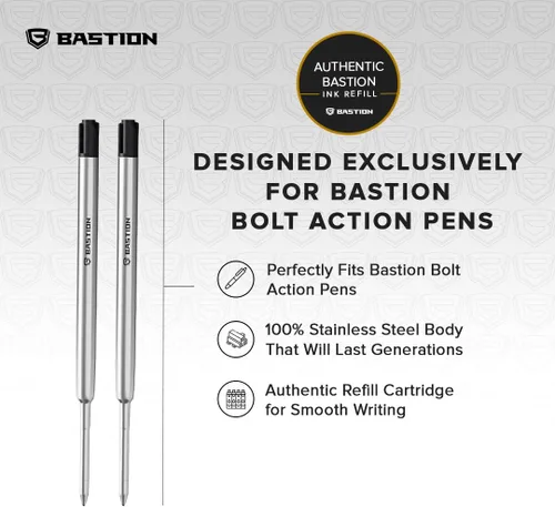 Miniatura 7 de BASTION® Bolígrafo de acción de perno de lujo, bolígrafo profesional duradero con punta fina, bolígrafo táctico EDC recargable de tinta – 100% acero